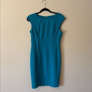Calvin Klein Dress Sheath Sleeveless Pleated Neck Teal Blue Women’s Size 6